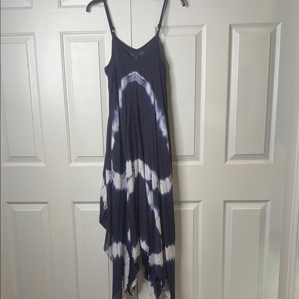 Suzy Shier Blue Asymmetrical Sundress with Spaghetti Straps